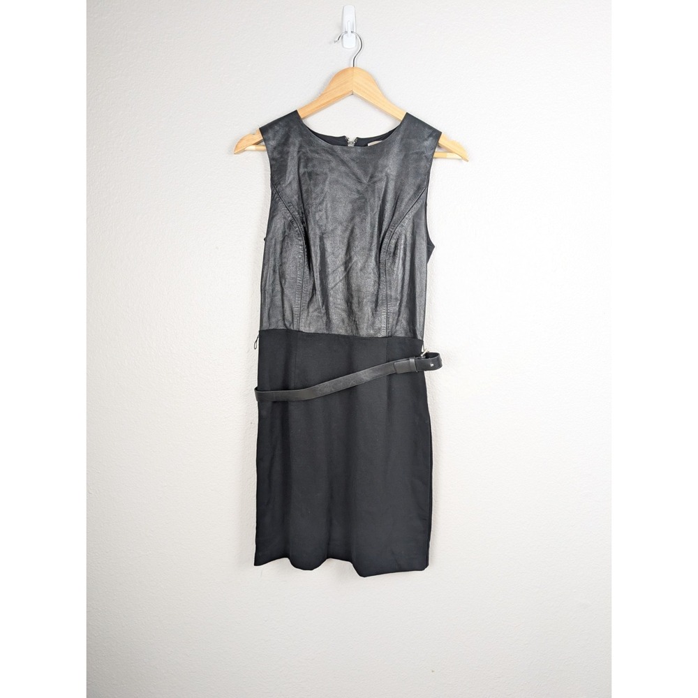 $200 Michael Kors Faux Leather Black‎ Dress 4 Belted Sheath Zip Up 195